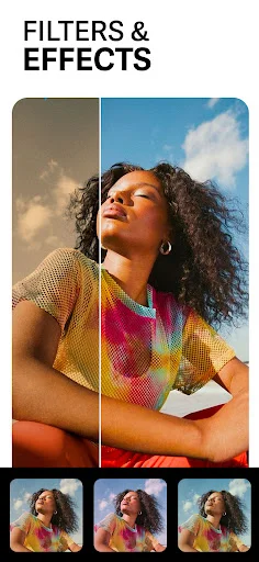PhotoShot filters and effects comparison with split-screen preview and multiple stylized filter options