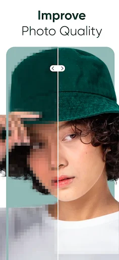 Photo quality improvement: low-resolution blurry photo enhanced to clear, professional image with AI