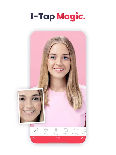 Anylight 1-tap magic automatic face enhancement tool for instant portrait beautification with editing features