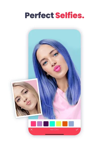 Anylight selfie editor with hair color, filters and beauty effects for portrait customization