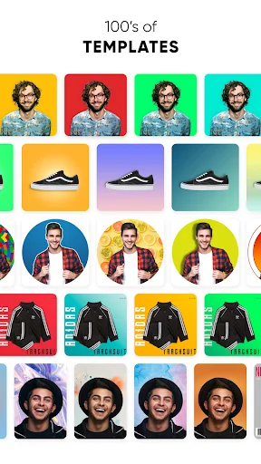 Photo Templates gallery with 100's of colorful background designs and editing effects