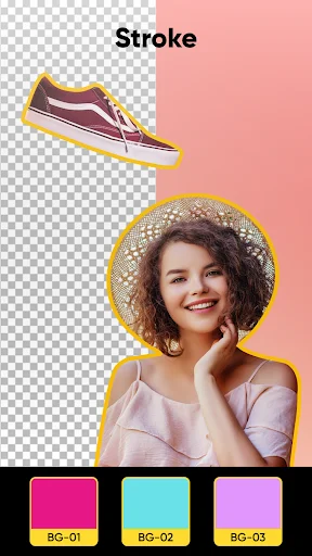 Stroke border effect feature on portrait and shoe with color customization options