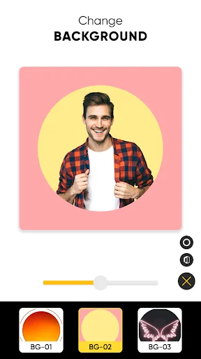 Background Changer showing pink background customization with color selection controls