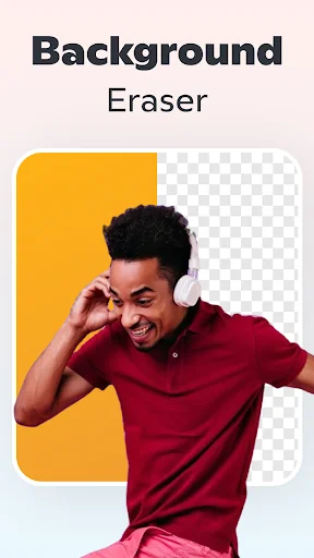 Background Eraser tool showing man in red shirt with auto-removed orange background creating transparent PNG effect