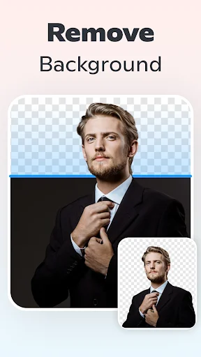 Remove Background feature with before-and-after preview of professional portrait with background removal preview