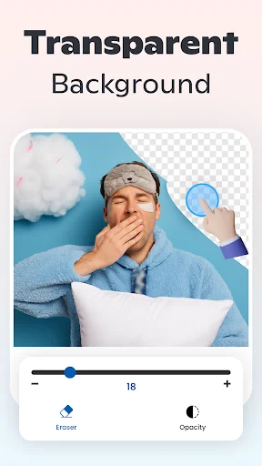 Transparent Background feature with eraser tool slider and opacity control for PNG background removal