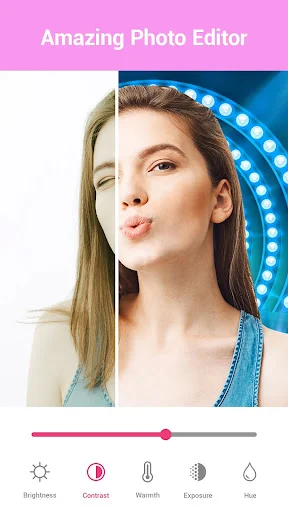 Amazing Photo Editor with brightness, contrast, warmth, exposure and hue adjustment sliders