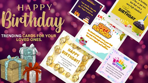 Trending birthday card templates in Birthday Video Maker with colorful designs and decorations for personalized birthday greetings