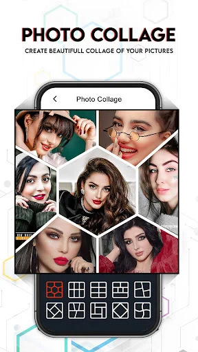 Photo collage maker in Cloud Gallery app with multiple layout templates for creating picture collages