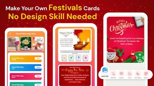 Festival card maker with customizable templates for holidays - Good Morning, Diwali, Christmas cards without design skills