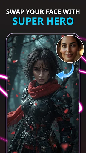 Superhero face swap editor with AI transformation to create superhero avatars by swapping user faces with character effects