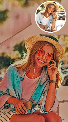 Cartoon picture editor converting winter portrait into illustrated art with cartoon filter preview