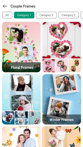 Couple photo frames collection with floral and winter themed decorative frame templates