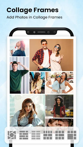 Collage frames tool showing multiple photo grid layout templates for creating picture collages
