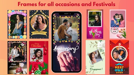 Photo frame designs for festivals and occasions: birthday, anniversary, Christmas, Diwali, and celebration themed frames