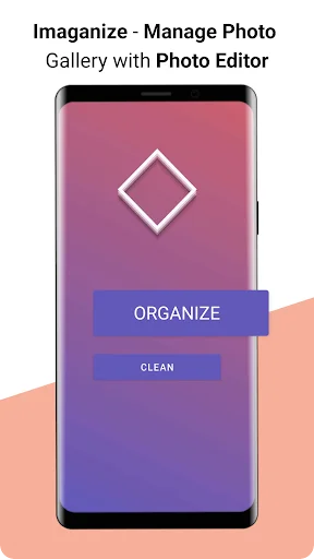 Imaganize photo organizer home screen with Organize and Clean button options for photo management