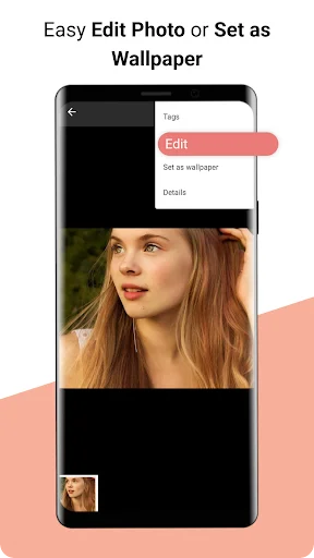 Edit photo or set as wallpaper options with quick action menu in photo editor