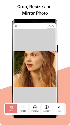 Crop resize and mirror photo editing tools with rotate filter options