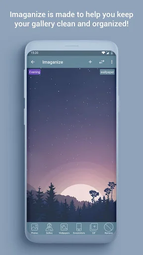 Imaganize gallery organization interface displaying photo management and organizing tools
