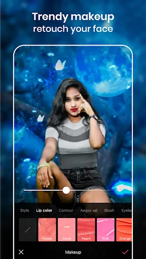 Makeup and beauty retouch feature with lip color palette for face editing and enhancement
