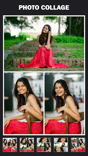 Photo collage maker app showing picture grid layout with multiple photos combined into one collage design