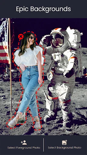 Epic Backgrounds showing creative moon landing scene with astronaut for unique photo background replacement