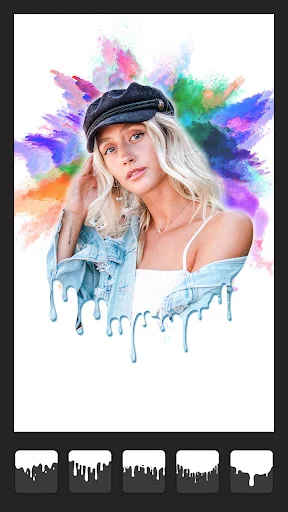 Color splash drip art effect in Pixlab with portrait on white background and colorful paint explosion