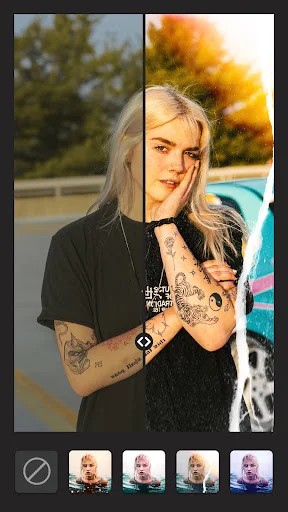 Photo filter effects in Pixlab displaying color adjustment options and vintage style presets