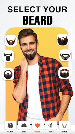 Select your beard screen - casual look with plaid shirt and various facial hair style choices