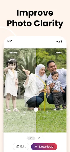 Improve Photo Clarity feature sharpening outdoor family photo with enhancement comparison
