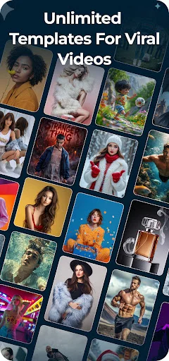 Unlimited viral video templates grid featuring diverse portrait scenarios for creating viral social media content