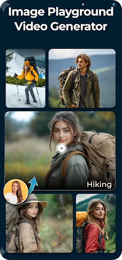 Video generator converting outdoor portraits into videos with hiking theme template and multiple scene options