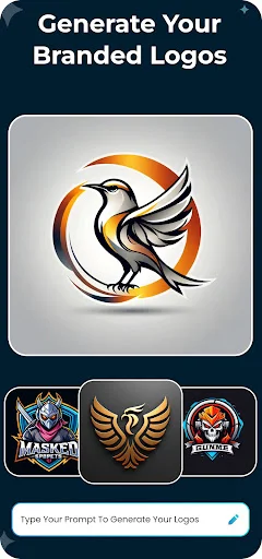 Branded logo generator with AI design creating custom logos from text prompts with multiple style templates