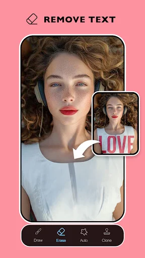 Remove It text removal tool interface displaying AI-powered watermark and text extraction from portrait photography
