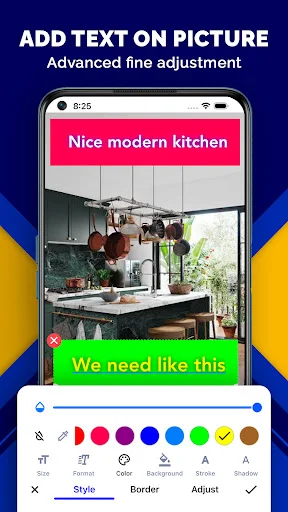 Add text on picture feature in Snap Markup app with style, border and color customization options