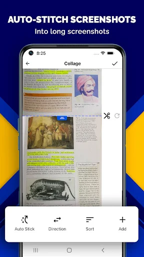 Auto-stitch screenshots feature to create long vertical collage from multiple phone screenshots