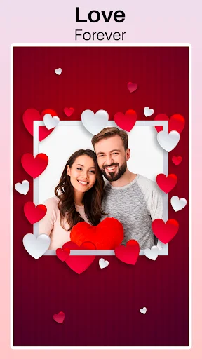 Romantic photo frame with hearts decoration and couple photo for love and Valentine's Day themes