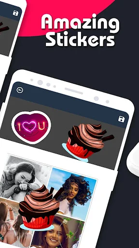 Amazing stickers feature in collage maker app with heart and decorative elements over photos