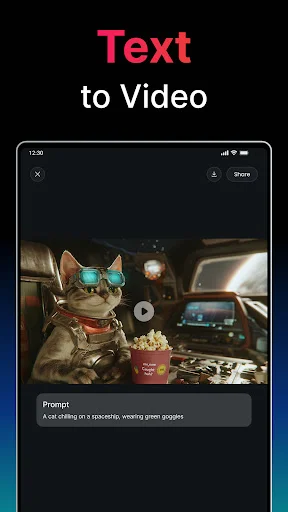 Desktop text to video creation with space cat AI-generated video from text prompt input