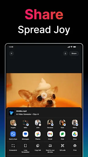Desktop video sharing interface with social media integration for sharing generated AI videos