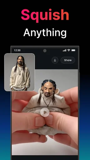 Squish Anything effect animation showing humorous squishing gesture applied to person with playback control