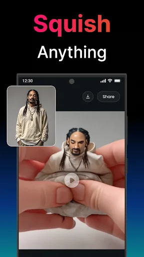 Squish effect demonstration showing morphing visual transformation applied to people in videos