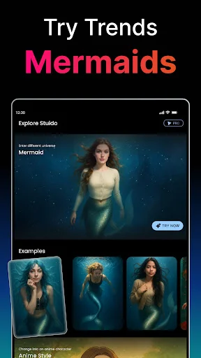 Desktop view of mermaid-themed AI video styles with examples in Clips AI trending gallery