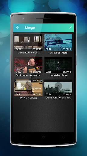 Merger video list showing selected videos with checkmarks indicating chosen files to merge