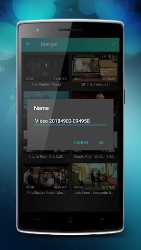 Merger output naming dialog allowing user to enter custom filename for the merged video