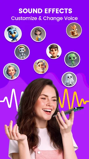 Sound effects feature with cartoon voice avatars for customizing and changing voice in videos