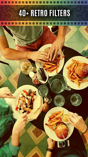 Showcase of 40+ retro filters and vintage effects applied to overhead food photography