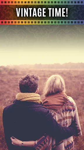 Two people landscape with retro sepia tone vintage effect filter